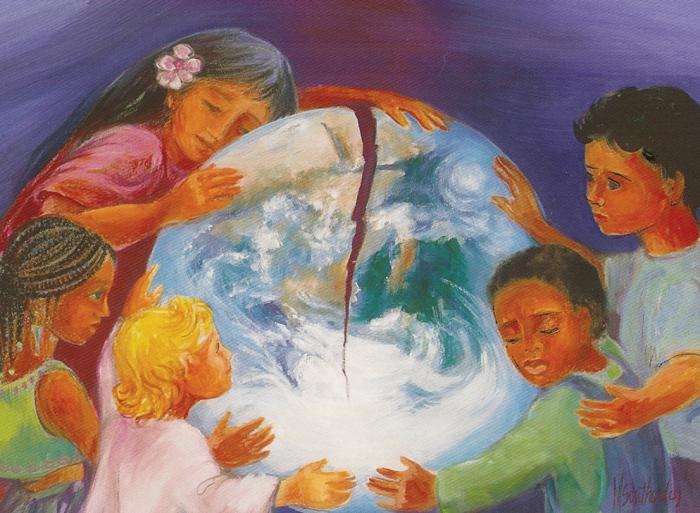 Laudato Si postcard front, by Mary Southard, CSJ.